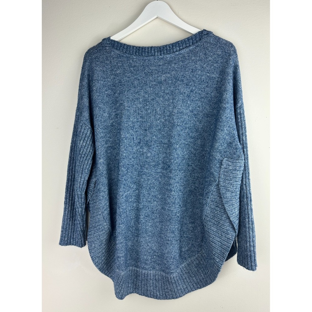Sundance Blue Marl Knit Dolman Curved Hem Pullover Sweater Ribbed L Oversized - Picture 9 of 12